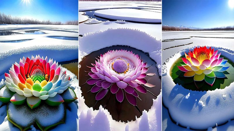 The Radiance of Resilience: Lotus Blooms Amidst Snowy Brilliance