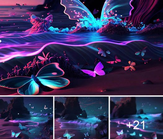 Harmony of the Sea: Sparkling Butterflies, Moonlight, and Waves