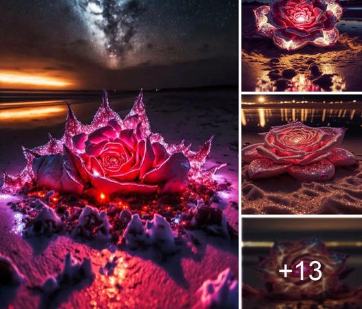 Shimmering Lotus: Radiant Beauty by the Seashore under a Starlit Sky