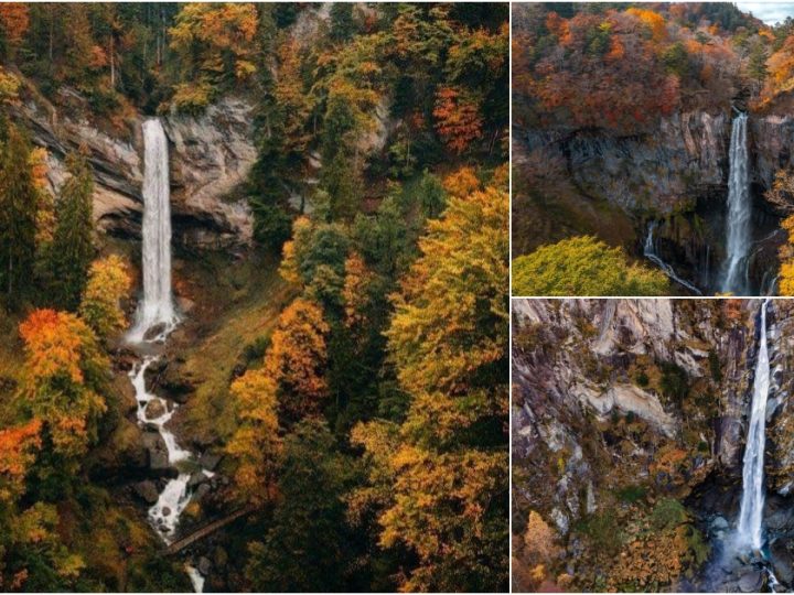 Majestic Waterfall Cascading Through the Swiss Alps